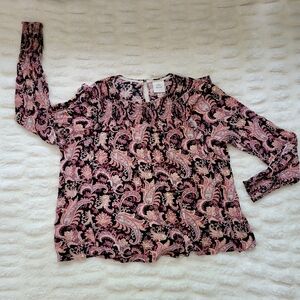 Elegant Paisley Print Blouse in Pink and Black
